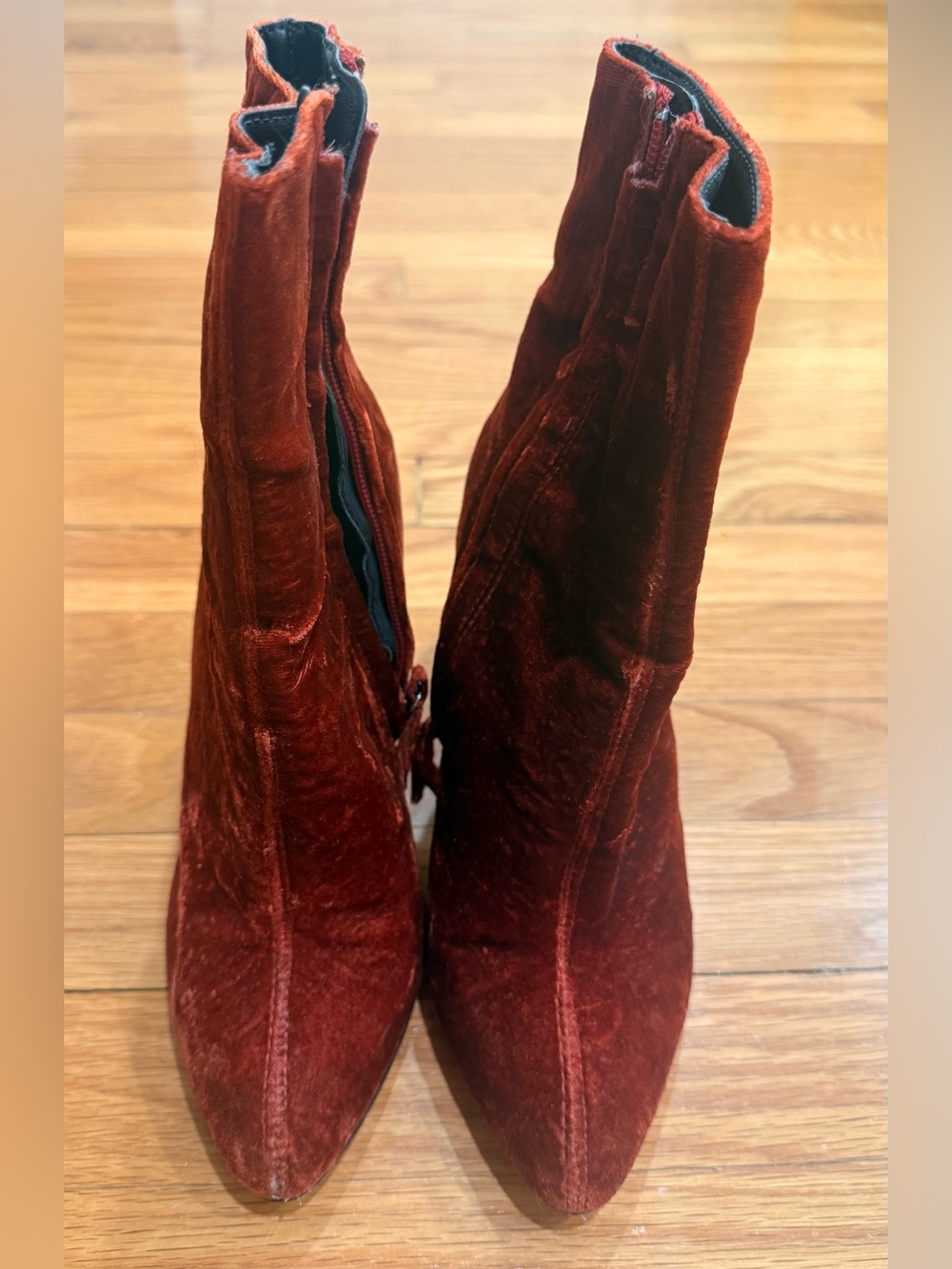 Zara Women's Velvet Pointed Ankle Boots - Deep Burgundy